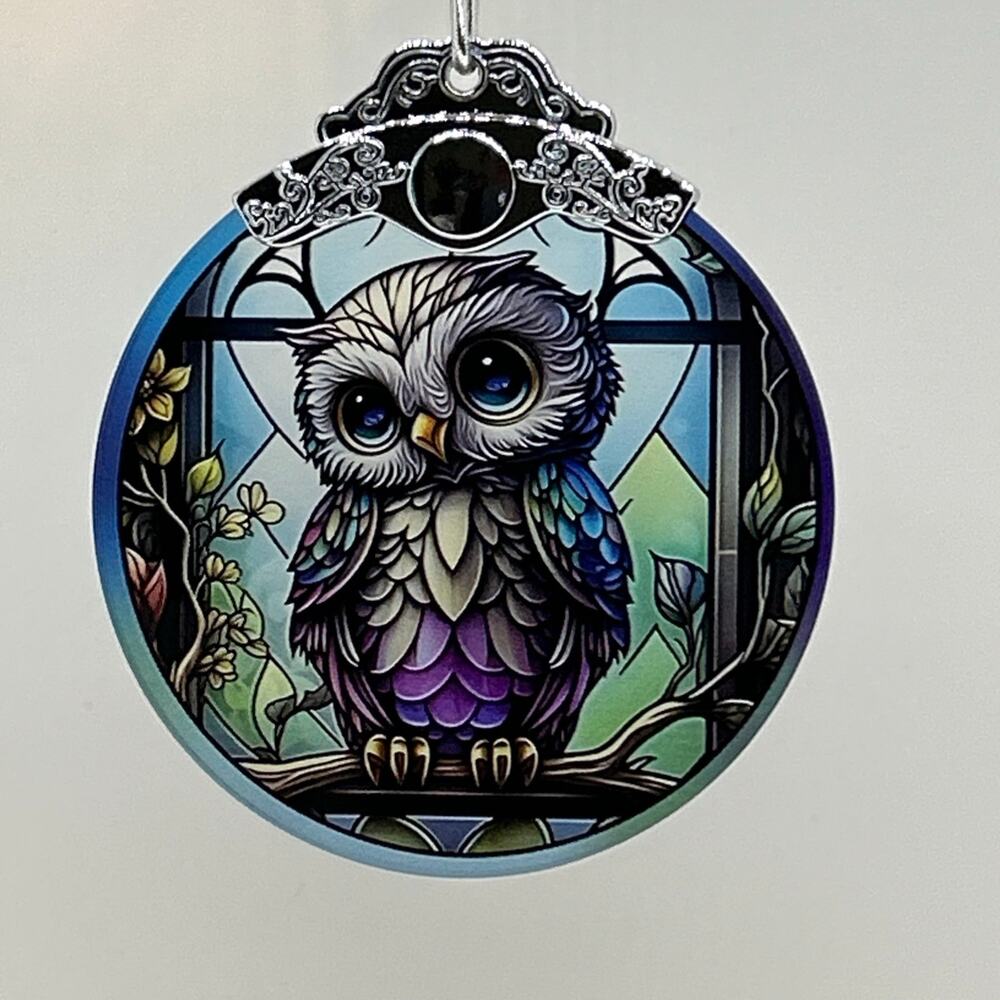 Ornament Sun Catcher Owl "Stain Glass Style" dark academia Celestial wisdom